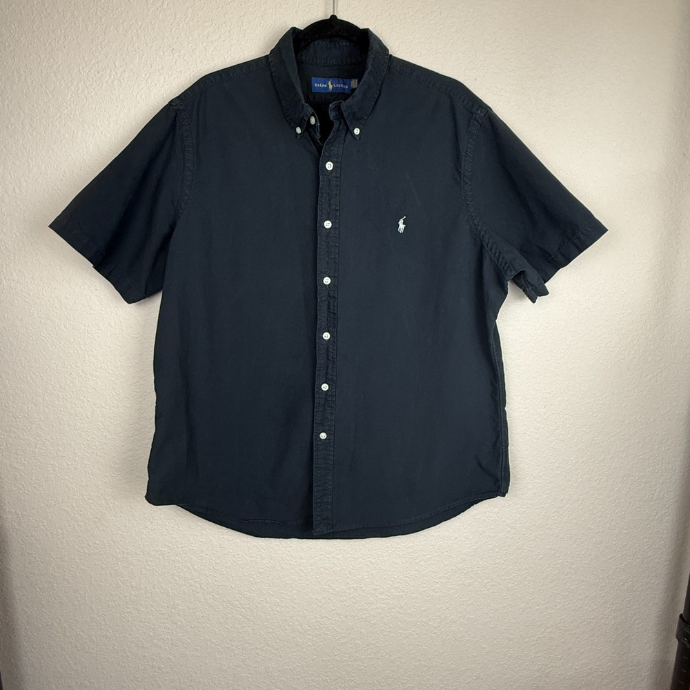 Men's Ralph Lauren Black Short Sleeve Button Down Shirt Blake Cotton Size XL